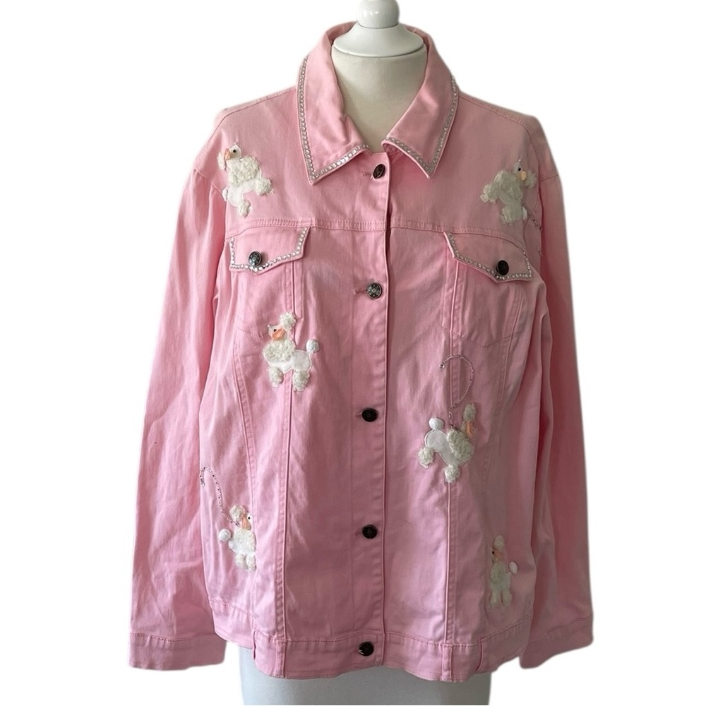 Quacker Factory Pink Poodle Dog Embroidered Jacket Sz L